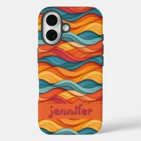 Customizable Colorful Wave Pattern iPhone 16 Case