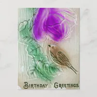 Birthday Greetings Bird and Flower Postcard