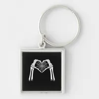 Skeleton Hands Cobweb Heart (White) Classic Keychain