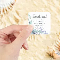 Watercolor Modern Ocean Beach Wedding Thank You Square Sticker