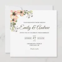 Peach Bloom Floral Watercolor Square Wedding Invitation