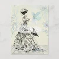 Trendy Victorian Lady Vintage Thank You Postcard