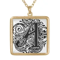 Monarchia Black Letter "A" Square Necklace Gold