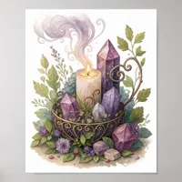 Purple Crystal and Glowing Candle Poster