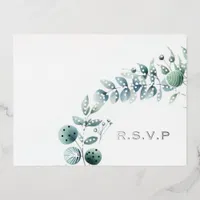 Botanical Eucalyptus Wedding RSVP Foil Holiday Postcard