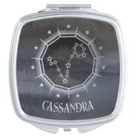 Dark Zodiac Astrology: Pisces Black Silver Name Compact Mirror