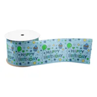 Blue and Lime Green Boy's Happy Birthday   Satin Ribbon