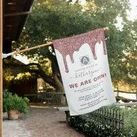 Chic Rose Gold Sparkle Glitter Drips Business House Flag