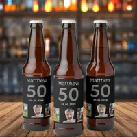 Birthday party custom photo monogram guy beer bottle label