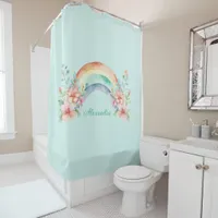 Pretty Watercolor Flowers and Rainbow Shower Curtain