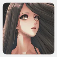 Brown Eyed Brunette Anime Girl   Square Sticker