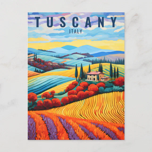 Painting of Tuscany at Sunset | Italy Travel | Art Postcard