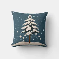 Snow Fall and Pine Tree Throw Pillow