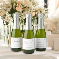 Minimalist Script Cheers Name Wedding favor Sparkling Wine Label