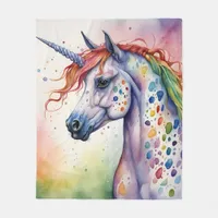 Gorgeous Watercolor Colorful Appaloosa Unicorn Fleece Blanket