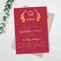 Red gold laurel wreath 2025 Graduation Party Invitation