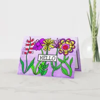 Purple Whimsical Hello and Thinking About You Card