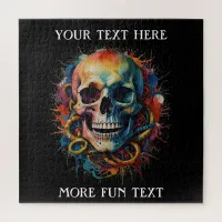 Skull Head with multi-colored Paint Splashes Jigsaw Puzzle