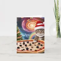 Funny Pizza Santa Cat Christmas Card