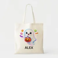 Cute Ghost Trick or Treat White Kawaii Tote Bag