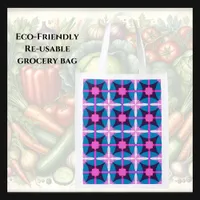 Retro Geometric Pink, Purple and Blue Grocery Bag