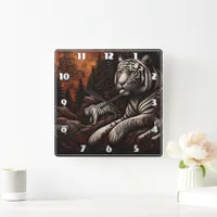 Bengal Tigers in a Dense Forest at Dusk Square Wall Clock