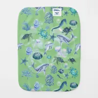 Under the Sea Blue Watercolor on green | Baby Burp Cloth