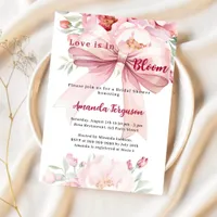 Flowers Love is in bloom pink bow Bridal Shower Invitation