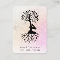 *~*  Pastel Tree of Life Yoga QR code Glitter Business Card