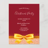 Christmas party red gold bow invitation postcard