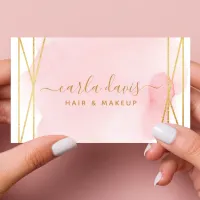 Signature Script Watercolor Pink Gold Geometric Business Card