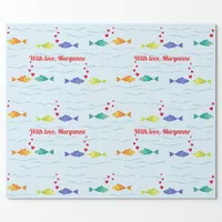 Cute love fish in ocean   wrapping paper