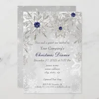 Festive Silver Navy Holiday party Invite