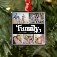 Family Retro Typography Photo Collage Metal Ornament