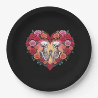 Skeleton Couple Holding Hands Inside A Heart Of Ro Paper Plates