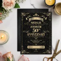 Elegant Black & Gold Baroque 50th Anniversary Invitation