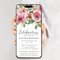 Pink Roses Floral Funeral Digital Evite Invitation