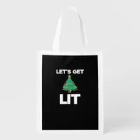 Let's Get Lit Christmas Tree Holiday Drinking Grocery Bag
