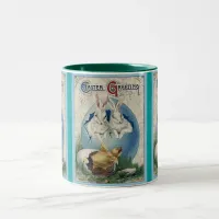 Vintage Easter White Rabbits and Baby Chick. ZSSG Two-Tone Coffee Mug