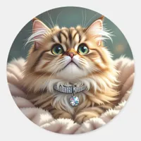Cute Fluffy Cat | Blank Classic Round Sticker