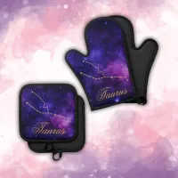 Gold Taurus Constellation on Dark Galaxy | Oven Mitt & Pot Holder Set