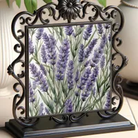 Lavender Flower Botanical Watercolor Art Ceramic Tile