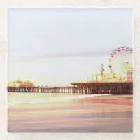 Santa Monica Pier Sunrise Glass Coaster