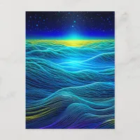 Ethereal Blue Waves and Ocean Sunset Postcard