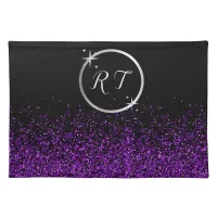 Silver initial monogram with purple glitter | cloth placemat