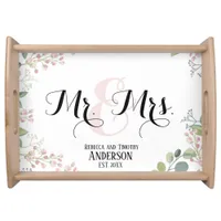 Botanical Mr and Mrs Personalized Wedding Gift Serving Tray