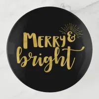 CUSTOMIZABLE Merry and Bright Gold Trinket Tray