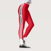 Cheerleader Red White Stripe Team Logo Sports Leggings