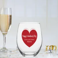 Red white heart Valentine's Day Stemless Wine Glass