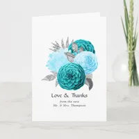 Teal - Turquoise and Silver Floral Wedding Thank You Card